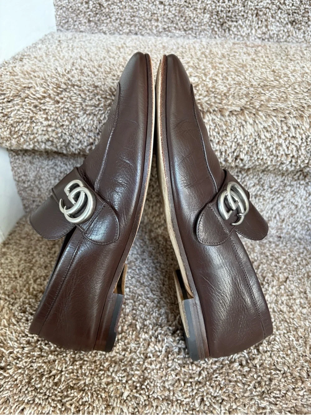 Gucci Marmot Men’s Dark Brown Leather Double GG Penny Loafers